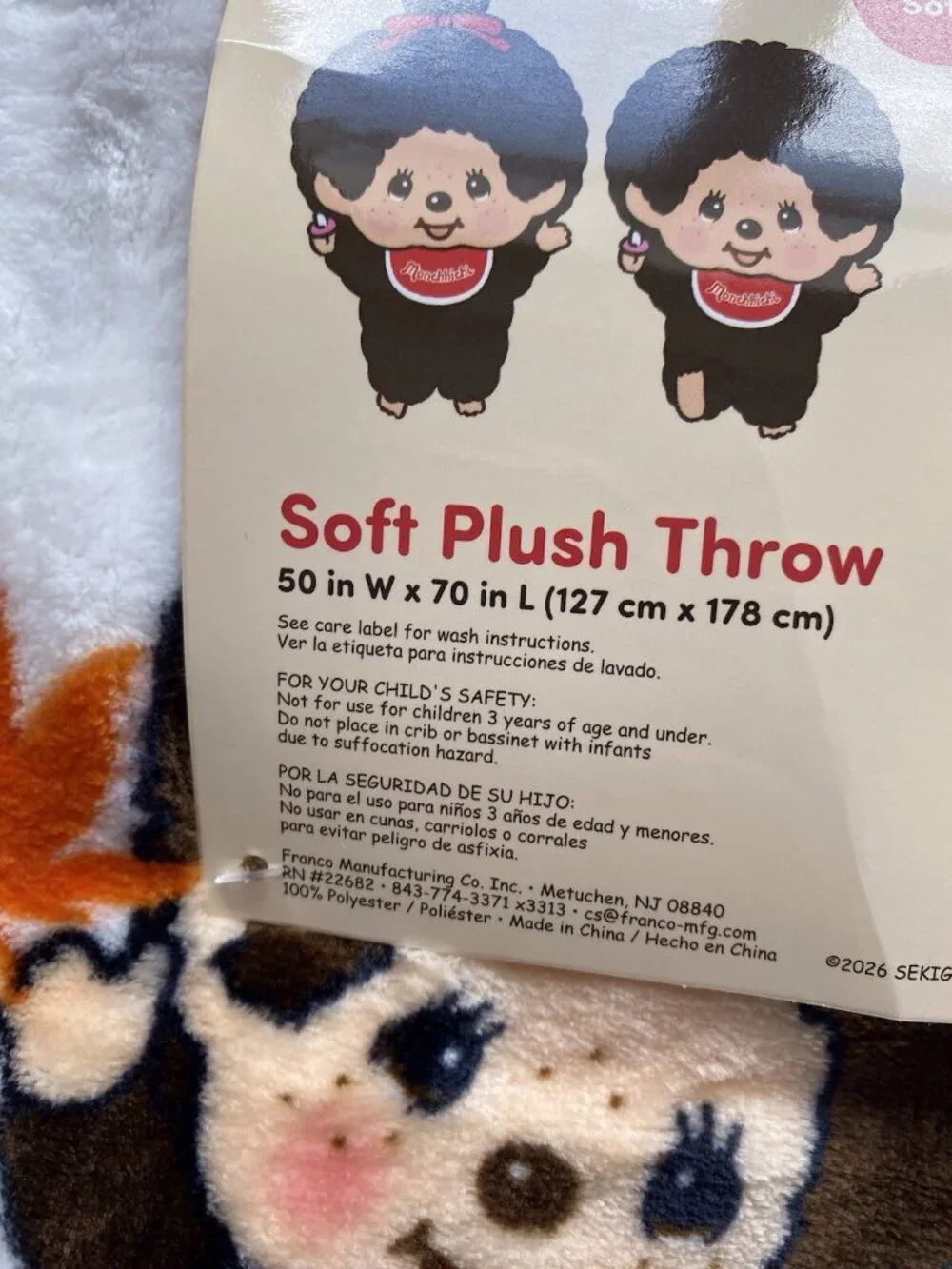 Monchhichi Autumn Fall Pumpkin Soft Plush Throw Blanket 50” X 70” NEW